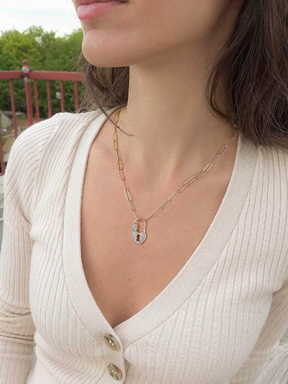 Gold Paperclip Chain Necklace for Women, 14K Gold Plated Dainty Paperclip Link C - Picture 3 of 5